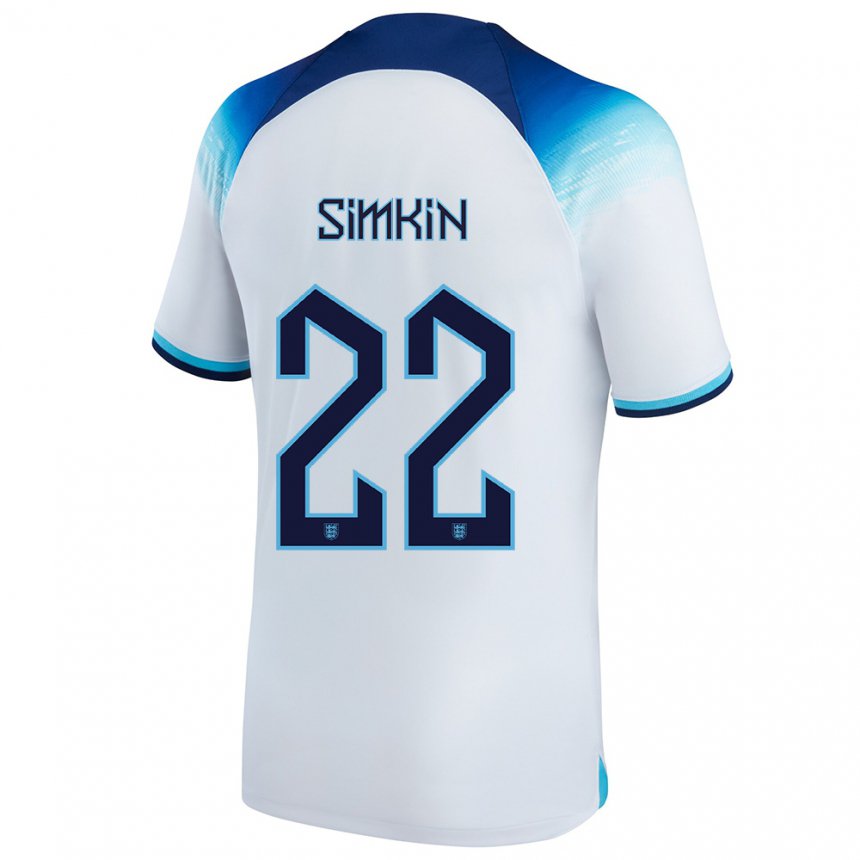 Kinder Englische Tommy Simkin #22 Weiß Blau Heimtrikot Trikot 22-24 T-shirt Belgien