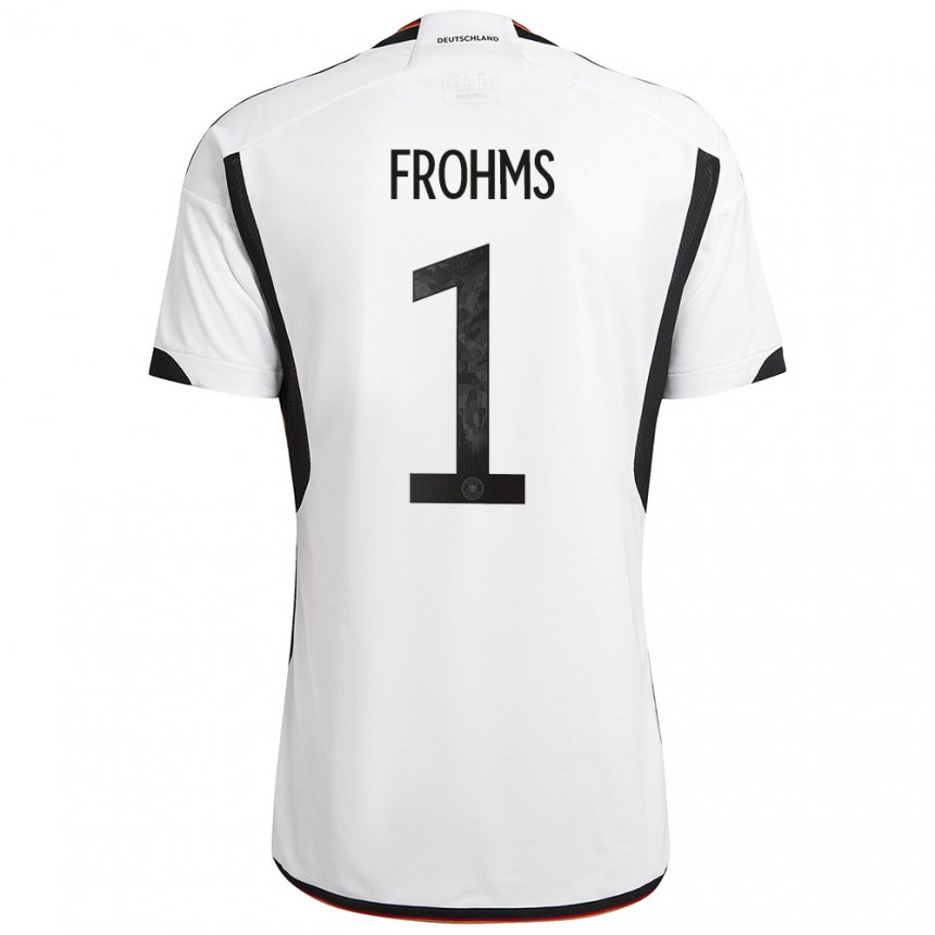 Enfant Maillot Allemagne Merle Frohms #1 Blanc Noir Tenues Domicile 22-24 T-shirt Belgique