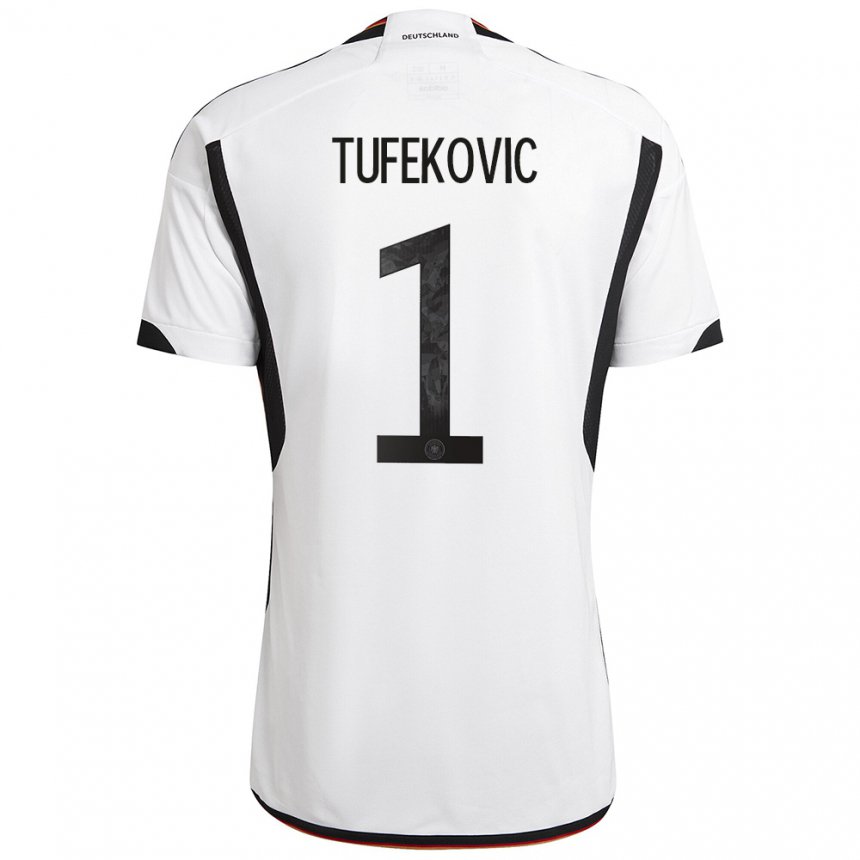 Kinder Deutsche Martina Tufekovic #1 Weiß Schwarz Heimtrikot Trikot 22-24 T-shirt Belgien