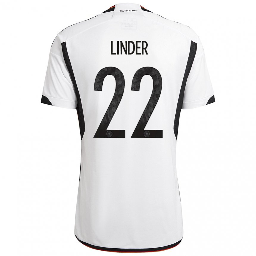 Kinder Deutsche Sarai Linder #22 Weiß Schwarz Heimtrikot Trikot 22-24 T-shirt Belgien