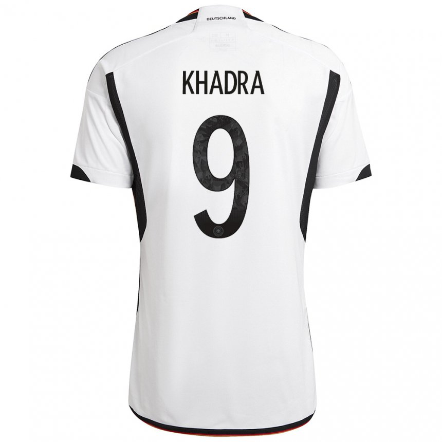Kinder Deutsche Reda Khadra #9 Weiß Schwarz Heimtrikot Trikot 22-24 T-shirt Belgien