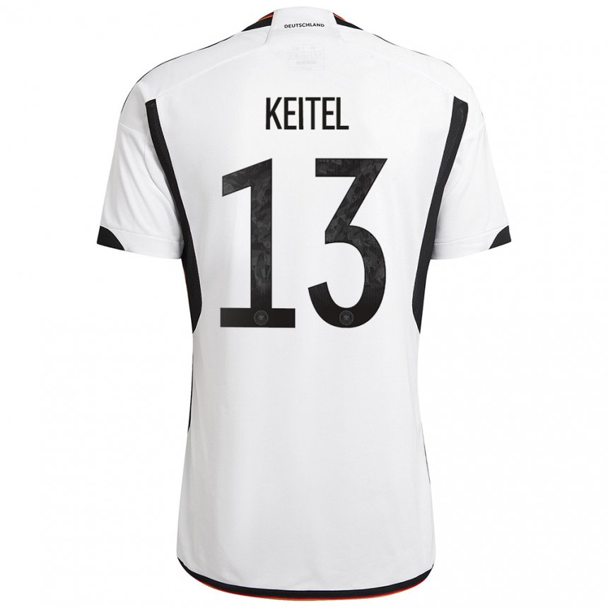 Kinder Deutsche Yannik Keitel #13 Weiß Schwarz Heimtrikot Trikot 22-24 T-shirt Belgien
