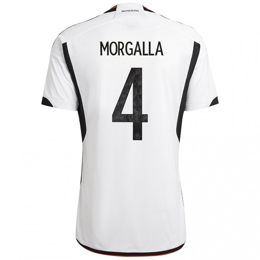 Kinder Deutsche Leandro Morgalla #4 Weiß Schwarz Heimtrikot Trikot 22-24 T-shirt Belgien