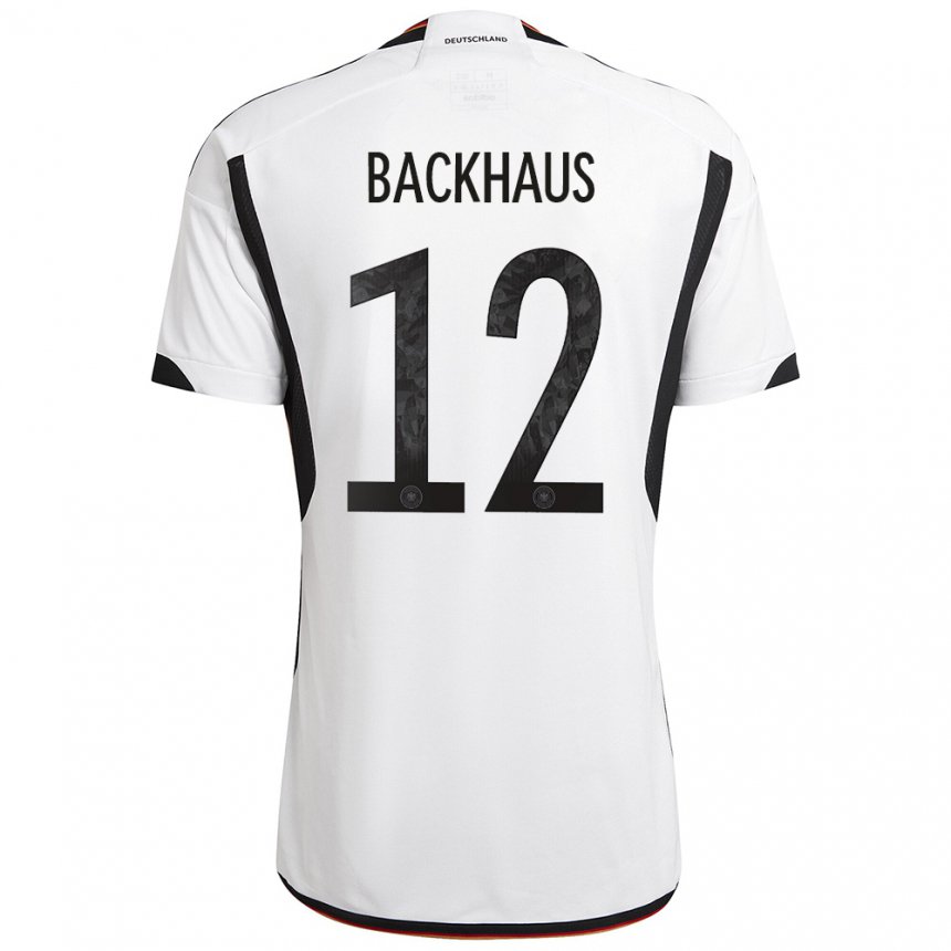 Kinder Deutsche Mio Backhaus #12 Weiß Schwarz Heimtrikot Trikot 22-24 T-shirt Belgien