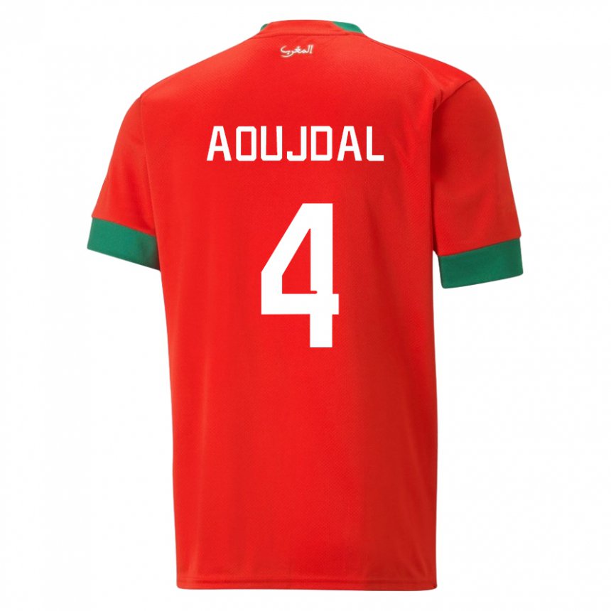 Kinder Marokkanische Youssef Aoujdal #4 Rot Heimtrikot Trikot 22-24 T-shirt Belgien