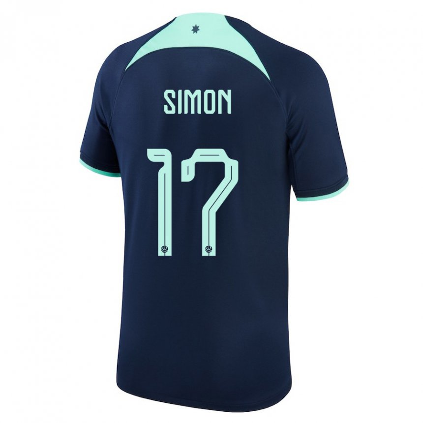 Enfant Maillot Australie Kyah Simon #17 Bleu Foncé Tenues Extérieur 22-24 T-shirt Belgique