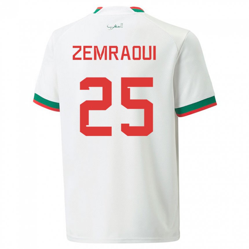 Enfant Maillot Maroc Oussama Zemraoui #25 Blanc Tenues Extérieur 22-24 T-shirt Belgique