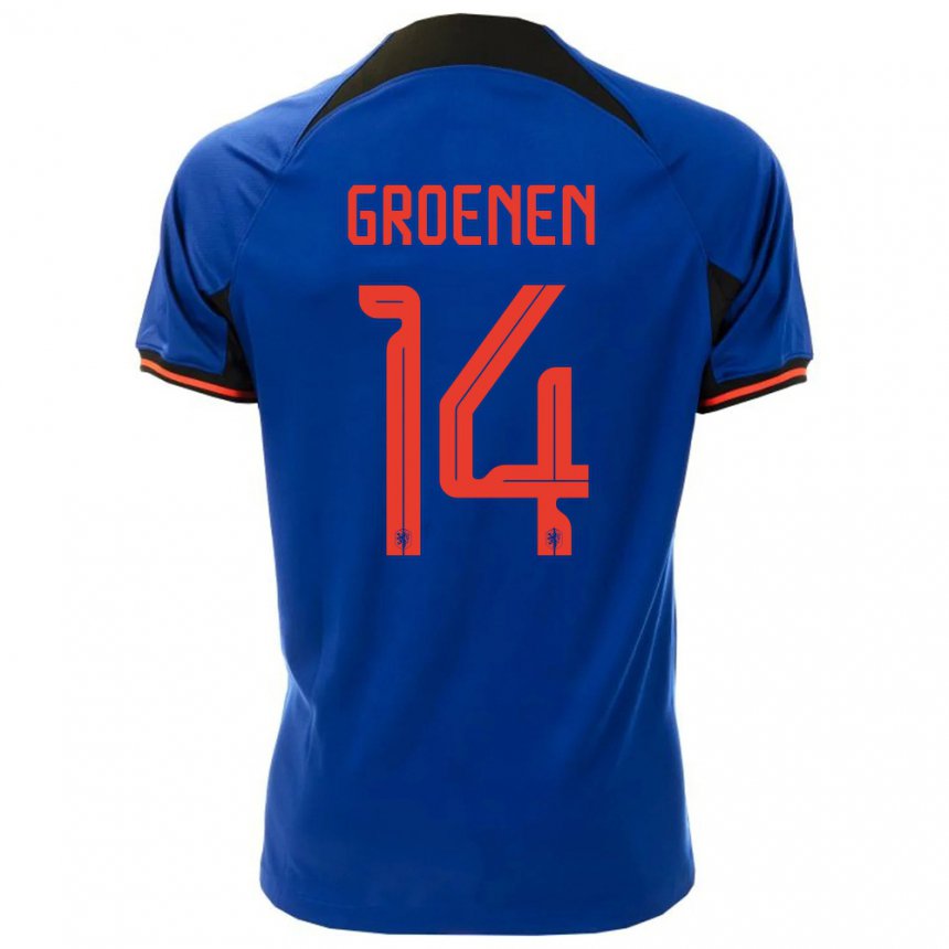 Kinder Niederländische Jackie Groenen #14 Königsblau Auswärtstrikot Trikot 22-24 T-shirt Belgien