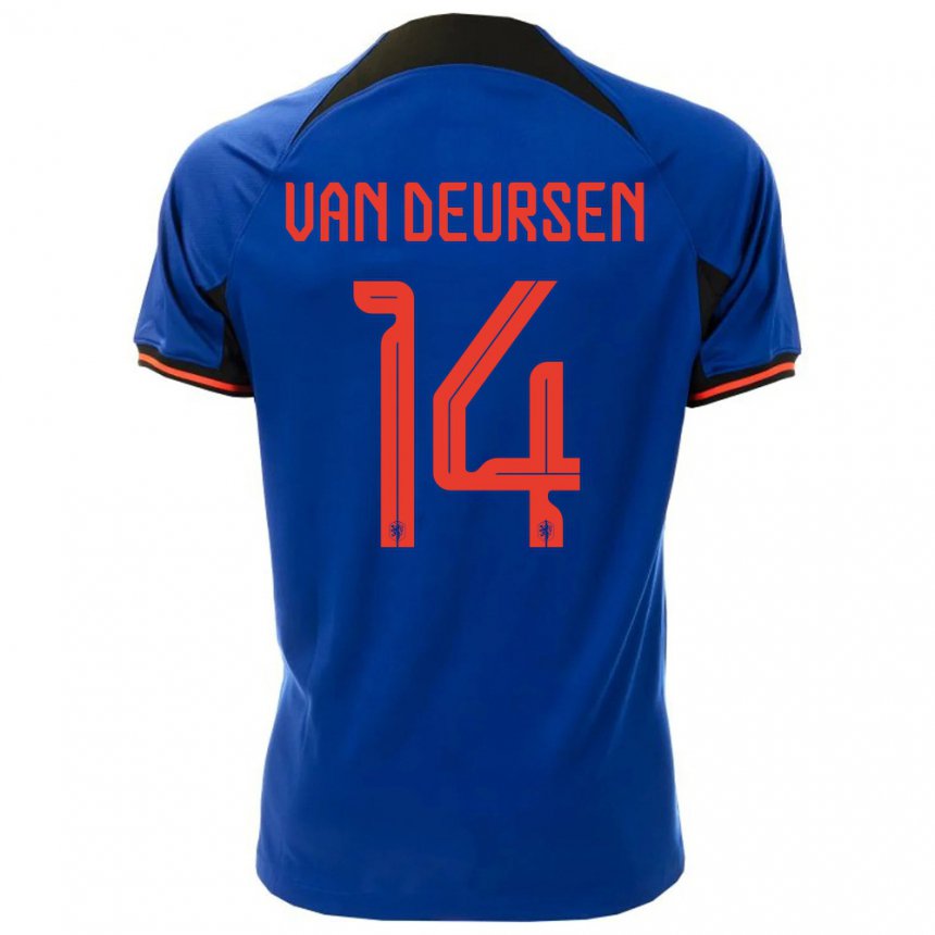 Kinder Niederländische Eva Van Deursen #14 Königsblau Auswärtstrikot Trikot 22-24 T-shirt Belgien