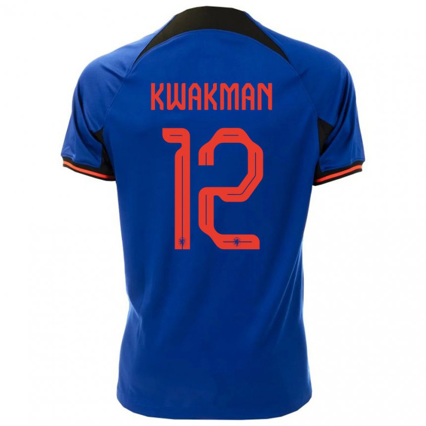 Kinder Niederländische Dave Kwakman #12 Königsblau Auswärtstrikot Trikot 22-24 T-shirt Belgien