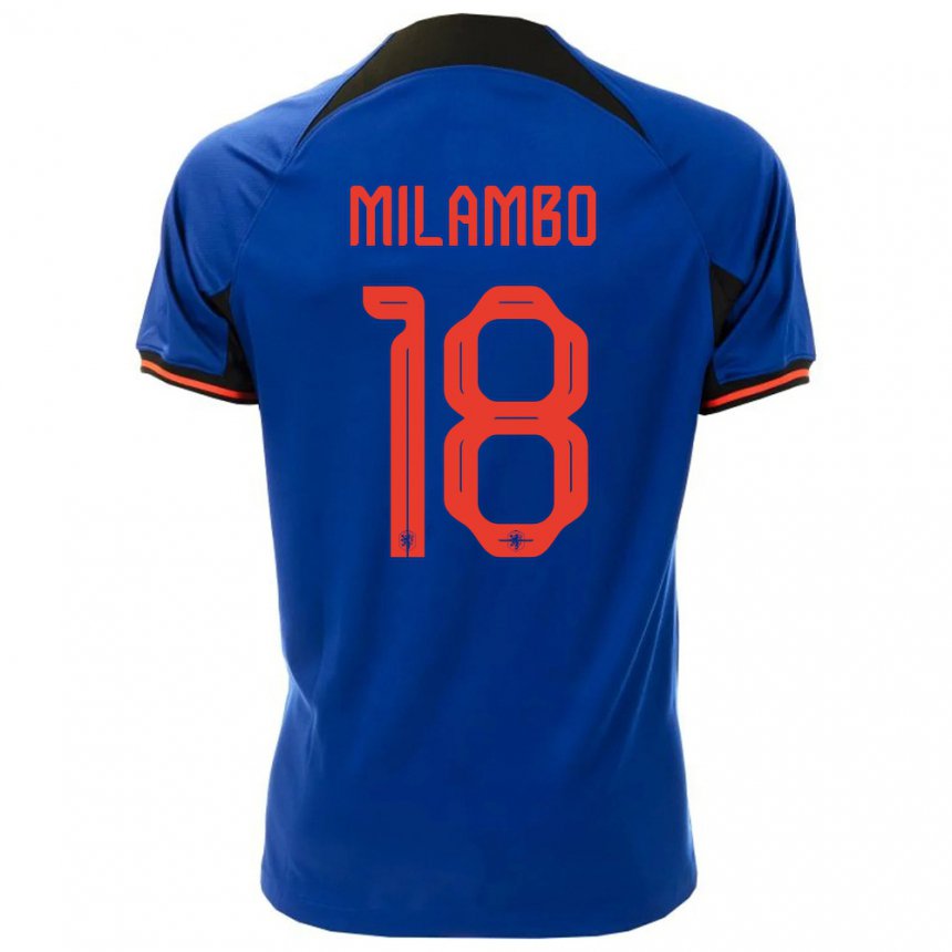 Kinder Niederländische Antoni Milambo #18 Königsblau Auswärtstrikot Trikot 22-24 T-shirt Belgien