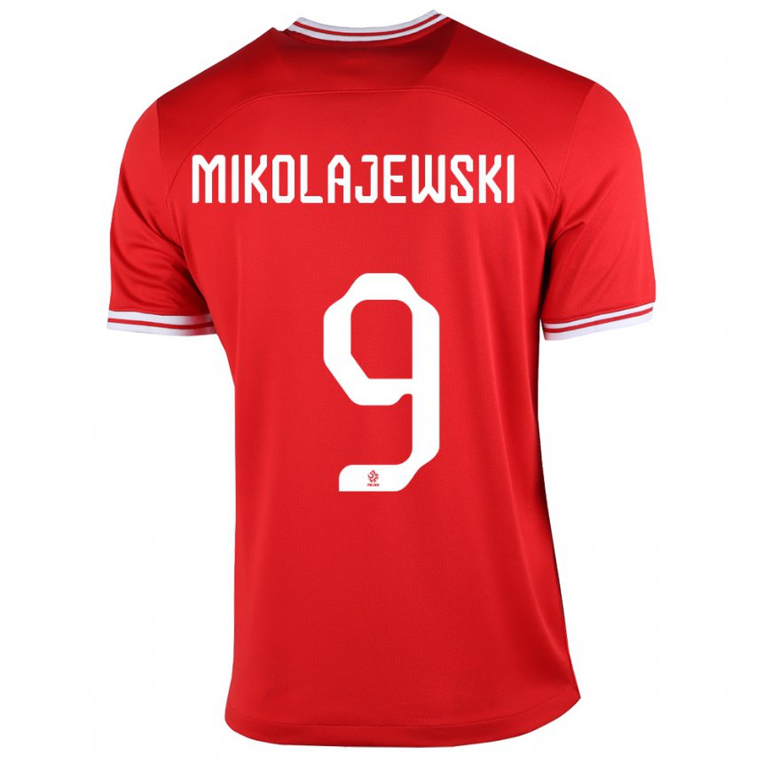 Kinder Polnische Daniel Mikolajewski #9 Rot Auswärtstrikot Trikot 22-24 T-shirt Belgien