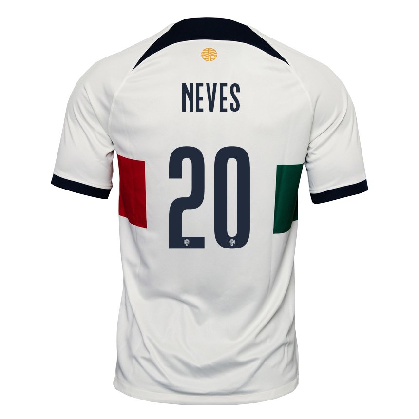 Kinder Portugiesische Joao Neves #20 Weiß Auswärtstrikot Trikot 22-24 T-shirt Belgien