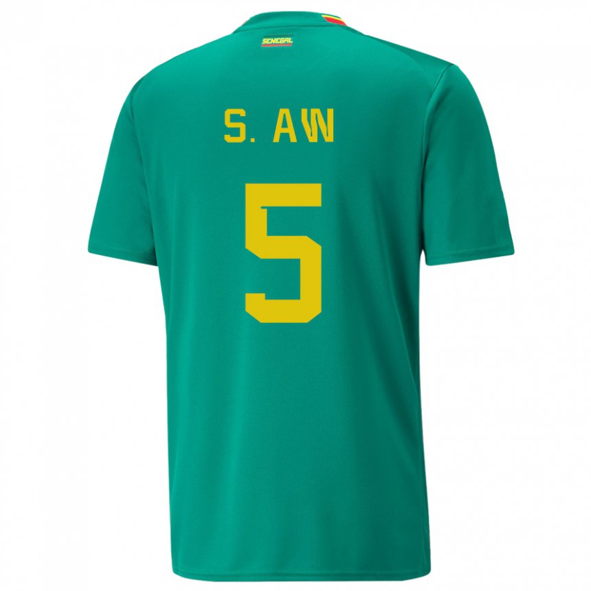 Enfant Maillot Sénégal Souleymane Aw #5 Vert Tenues Extérieur 22-24 T-shirt Belgique