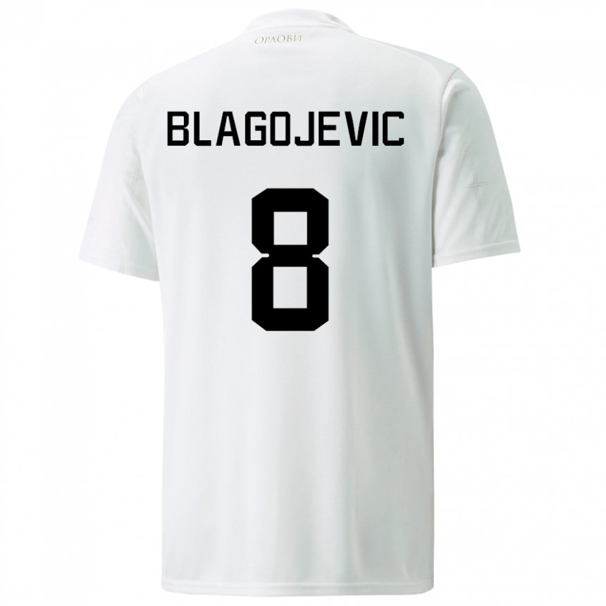Kinder Serbische Dina Blagojevic #8 Weiß Auswärtstrikot Trikot 22-24 T-shirt Belgien