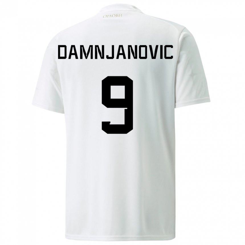 Kinder Serbische Jovana Damnjanovic #9 Weiß Auswärtstrikot Trikot 22-24 T-shirt Belgien