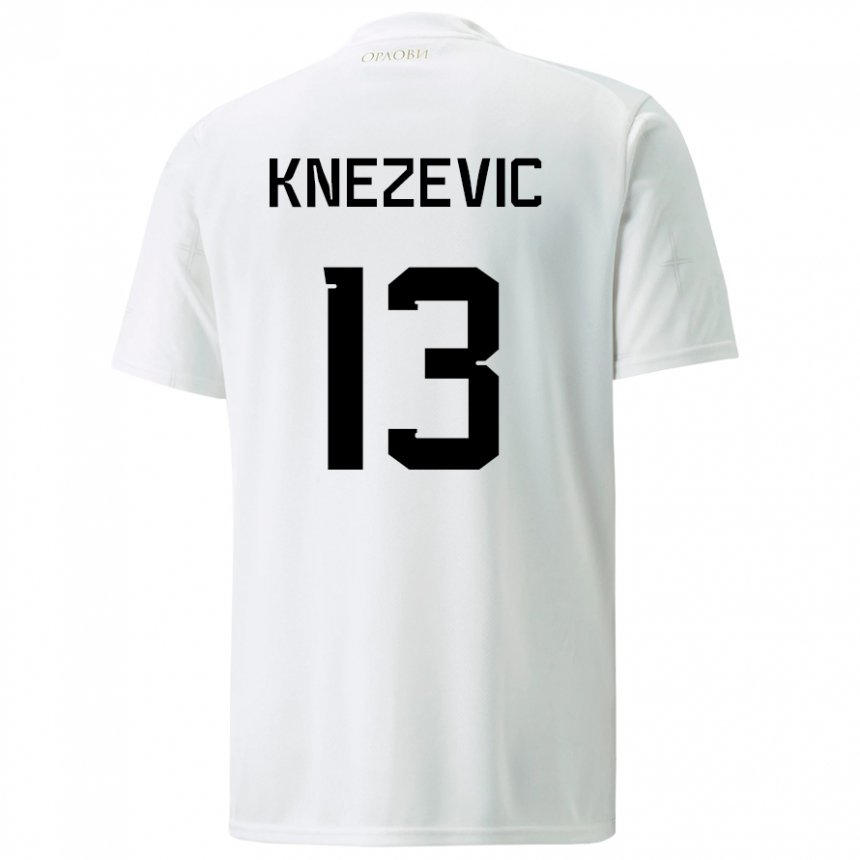 Kinder Serbische Milana Knezevic #13 Weiß Auswärtstrikot Trikot 22-24 T-shirt Belgien