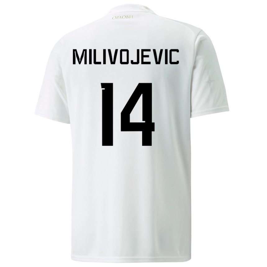Kinder Serbische Vesna Milivojevic #14 Weiß Auswärtstrikot Trikot 22-24 T-shirt Belgien
