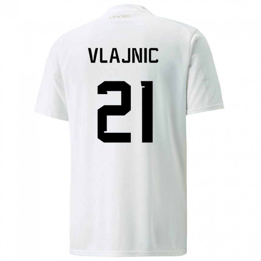 Kinder Serbische Tyla Jay Vlajnic #21 Weiß Auswärtstrikot Trikot 22-24 T-shirt Belgien