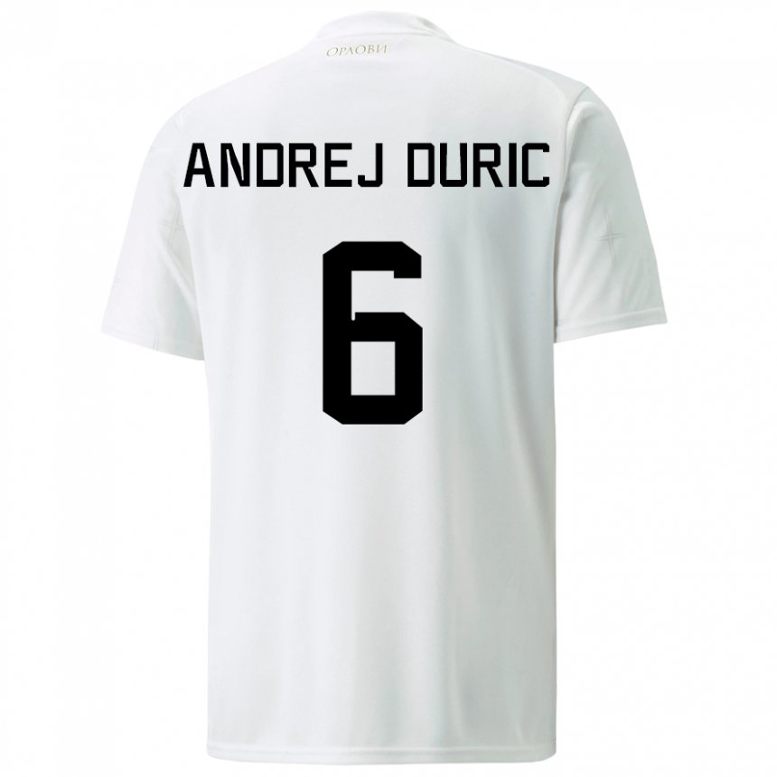 Kinder Serbische Andrej Duric #6 Weiß Auswärtstrikot Trikot 22-24 T-shirt Belgien
