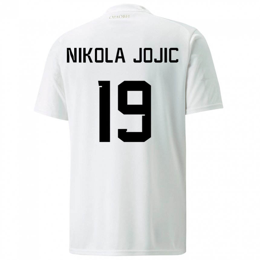Kinder Serbische Nikola Jojic #19 Weiß Auswärtstrikot Trikot 22-24 T-shirt Belgien