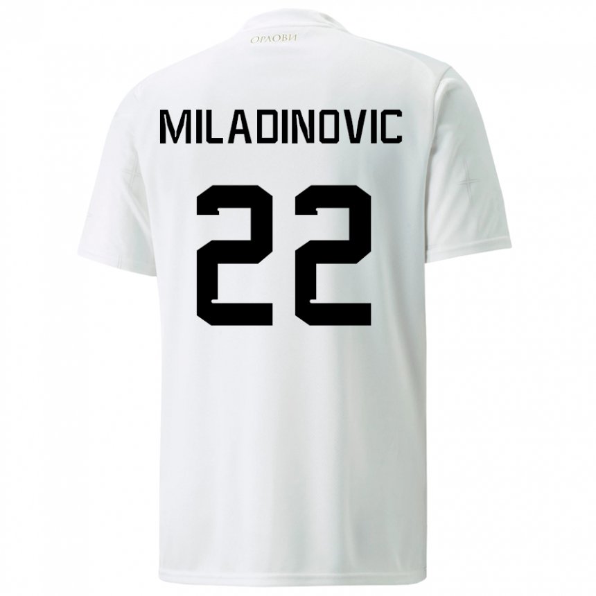 Kinder Serbische Igor Miladinovic #22 Weiß Auswärtstrikot Trikot 22-24 T-shirt Belgien