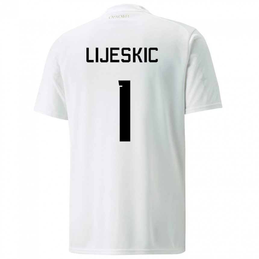Enfant Maillot Serbie Luka Lijeskic #1 Blanc Tenues Extérieur 22-24 T-shirt Belgique