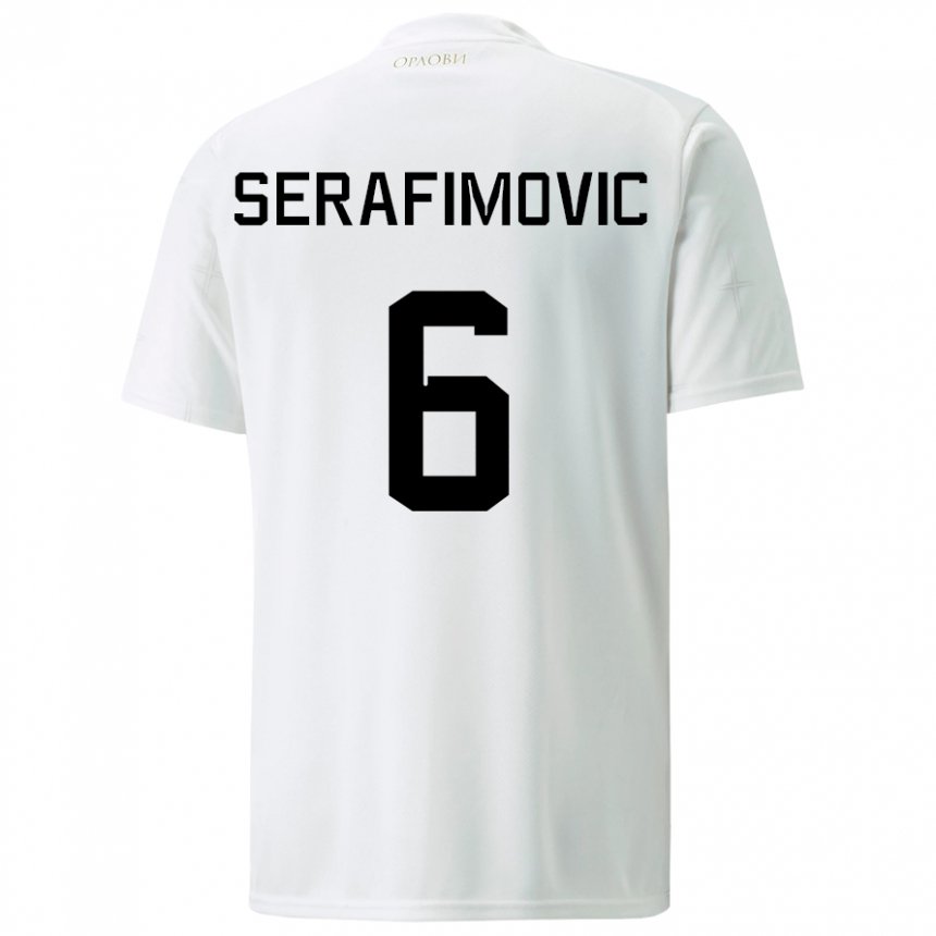 Kinder Serbische Vojin Serafimovic #6 Weiß Auswärtstrikot Trikot 22-24 T-shirt Belgien