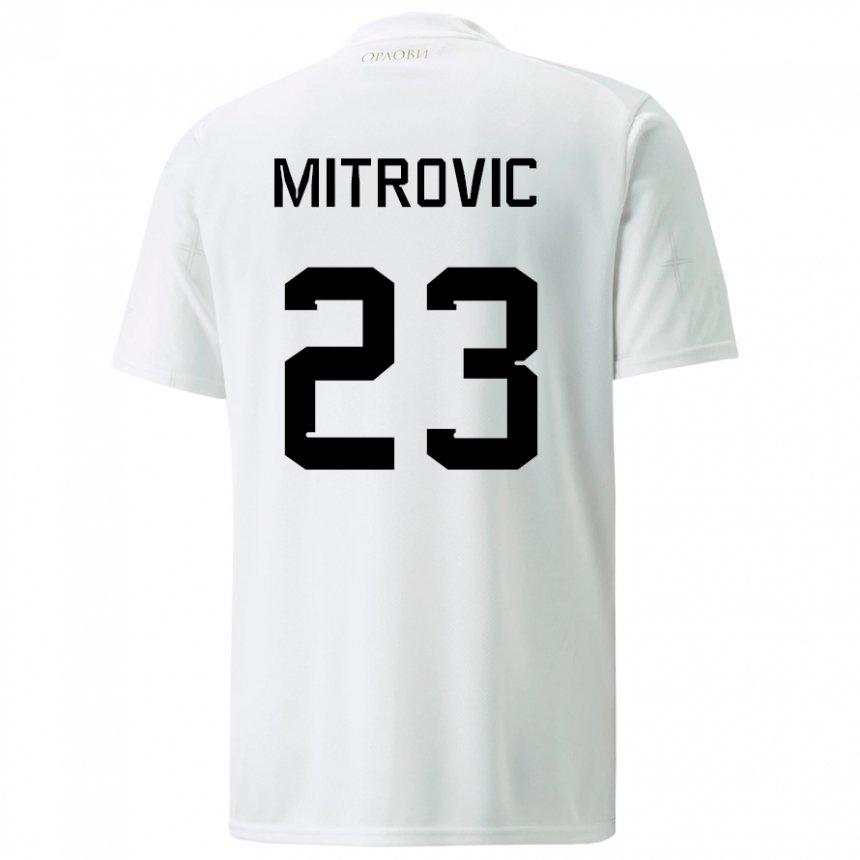 Enfant Maillot Serbie Vuk Mitrovic #23 Blanc Tenues Extérieur 22-24 T-shirt Belgique