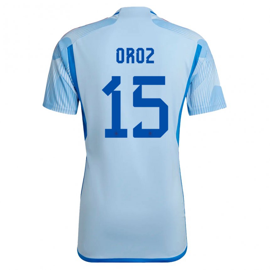 Kinder Spanische Maite Oroz #15 Himmelblau Auswärtstrikot Trikot 22-24 T-shirt Belgien
