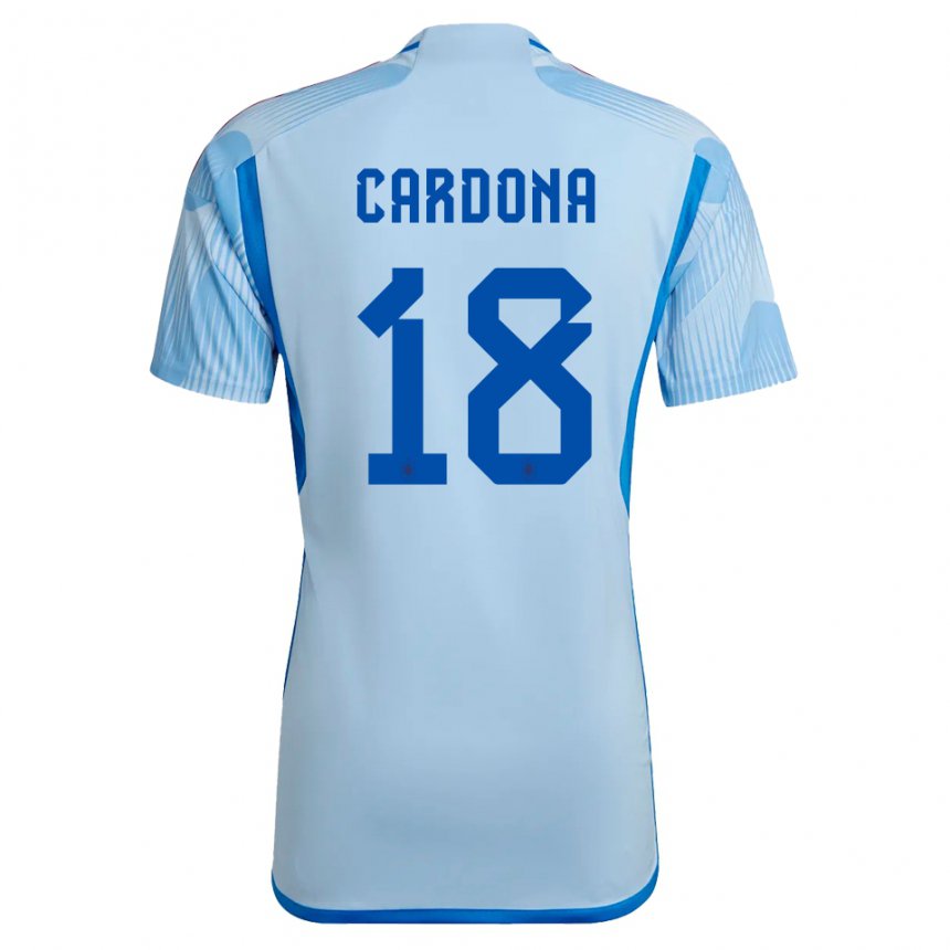 Kinder Spanische Marta Cardona #18 Himmelblau Auswärtstrikot Trikot 22-24 T-shirt Belgien