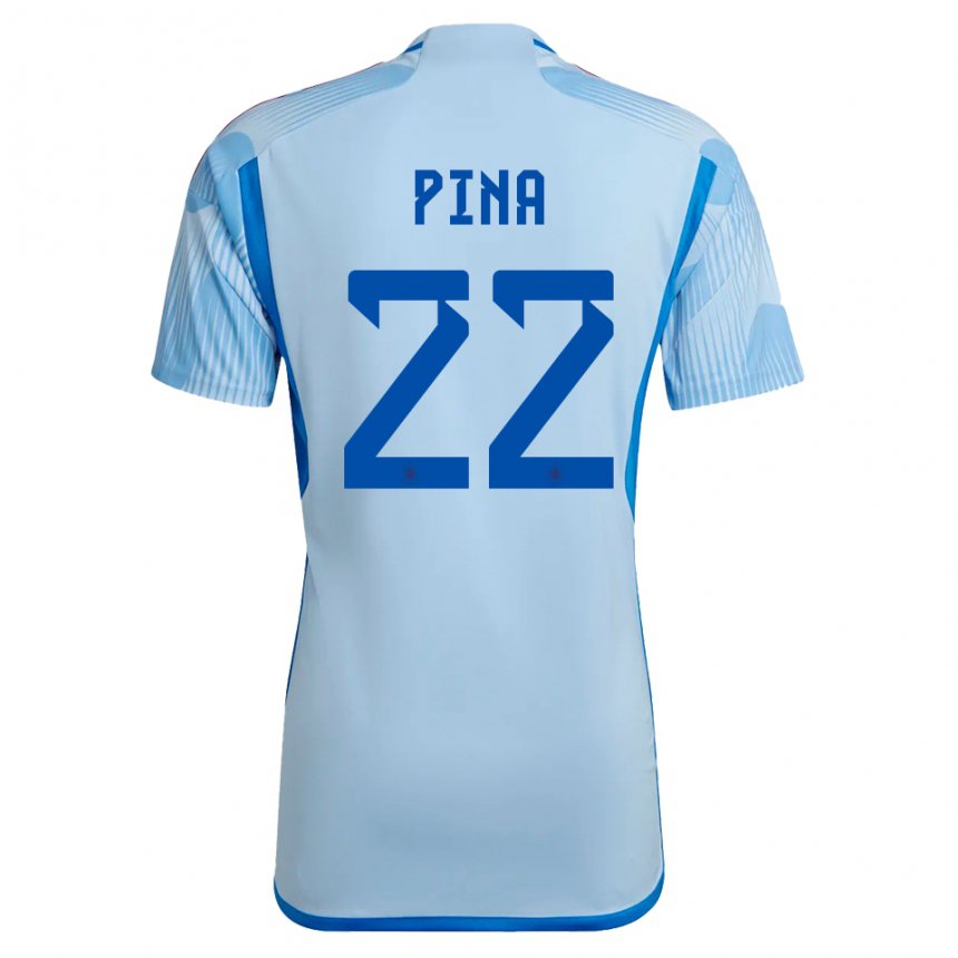Kinder Spanische Claudia Pina #22 Himmelblau Auswärtstrikot Trikot 22-24 T-shirt Belgien