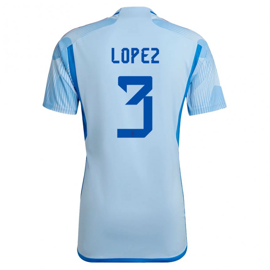 Kinder Spanische Juan Lopez #3 Himmelblau Auswärtstrikot Trikot 22-24 T-shirt Belgien