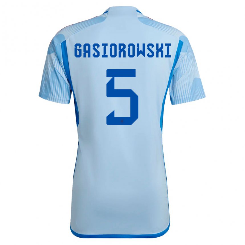 Kinder Spanische Yarek Gasiorowski #5 Himmelblau Auswärtstrikot Trikot 22-24 T-shirt Belgien