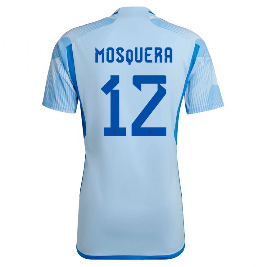 Kinder Spanische Cristian Mosquera #12 Himmelblau Auswärtstrikot Trikot 22-24 T-shirt Belgien