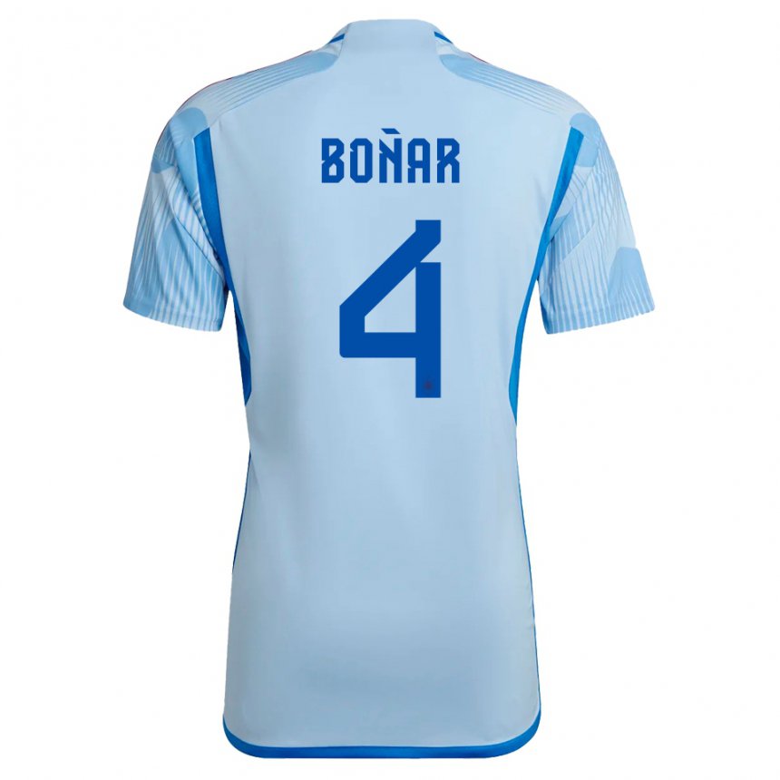 Kinder Spanische Javier Bonar #4 Himmelblau Auswärtstrikot Trikot 22-24 T-shirt Belgien