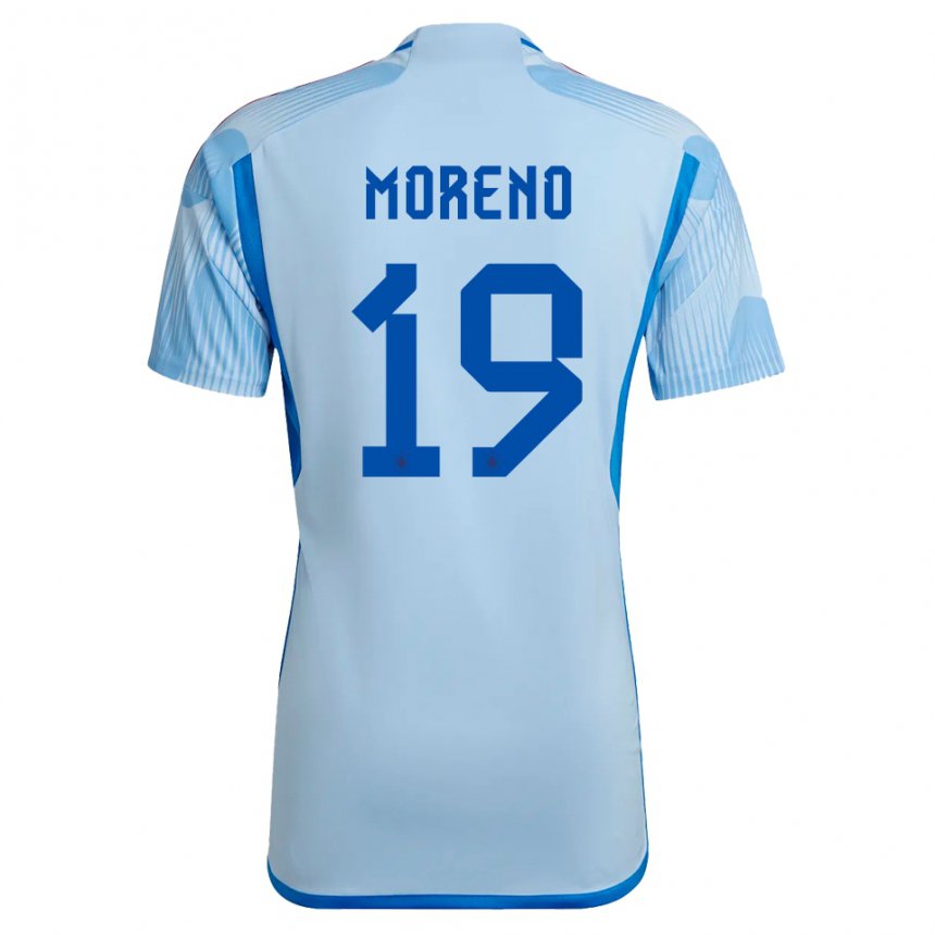 Kinder Spanische Victor Moreno #19 Himmelblau Auswärtstrikot Trikot 22-24 T-shirt Belgien