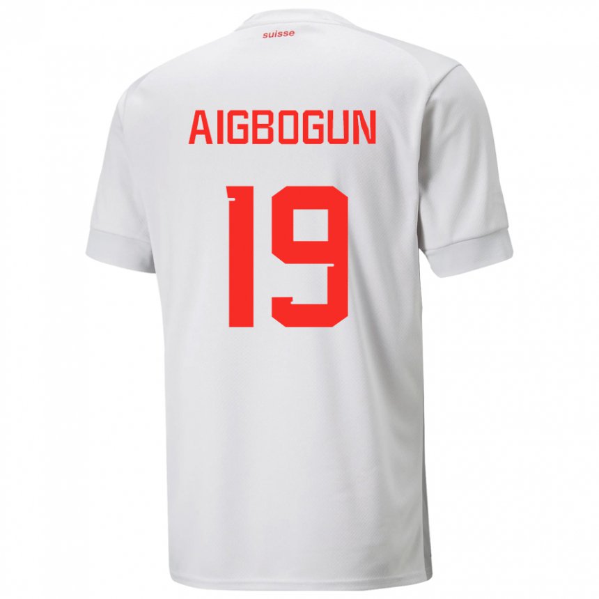 Kinder Schweizer Eseosa Aigbogun #19 Weiß Auswärtstrikot Trikot 22-24 T-shirt Belgien