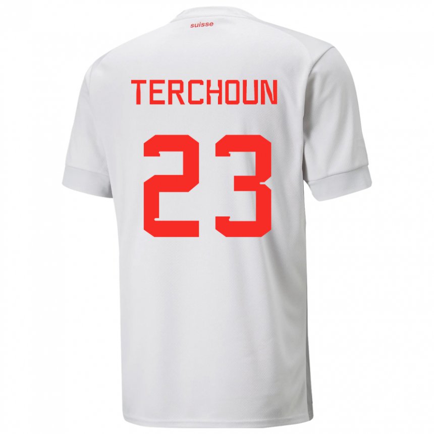 Kinder Schweizer Meriame Terchoun #23 Weiß Auswärtstrikot Trikot 22-24 T-shirt Belgien