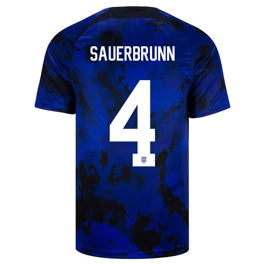 Kinder Us-amerikanische Becky Sauerbrunn #4 Königsblau Auswärtstrikot Trikot 22-24 T-shirt Belgien