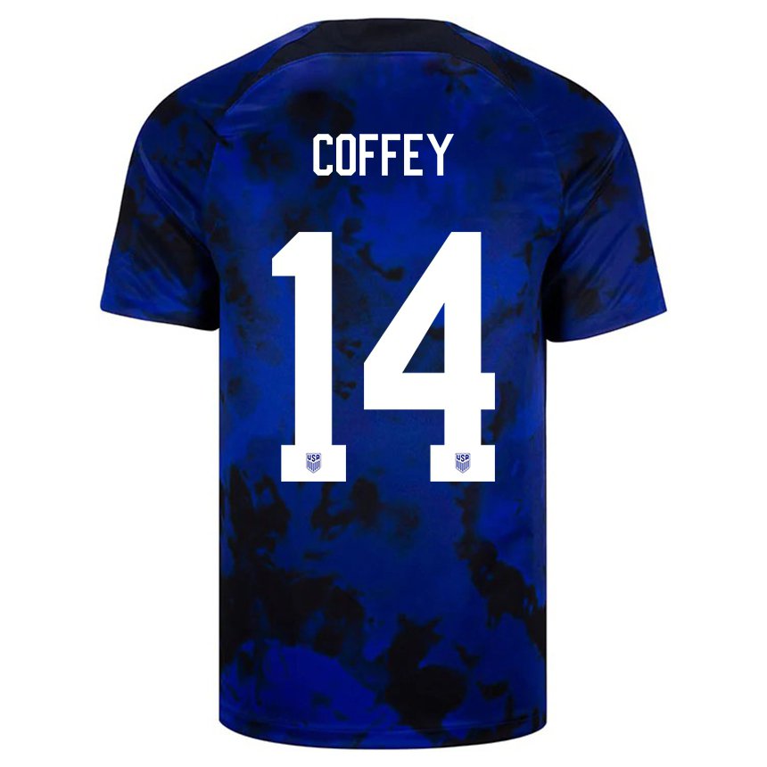 Kinder Us-amerikanische Sam Coffey #14 Königsblau Auswärtstrikot Trikot 22-24 T-shirt Belgien