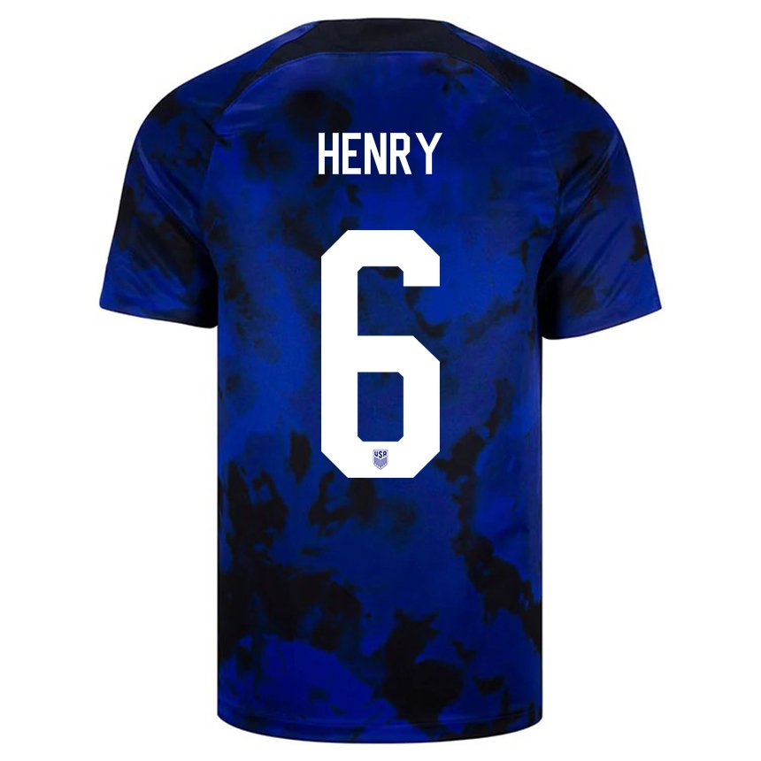 Kinder Us-amerikanische Kobi Henry #6 Königsblau Auswärtstrikot Trikot 22-24 T-shirt Belgien