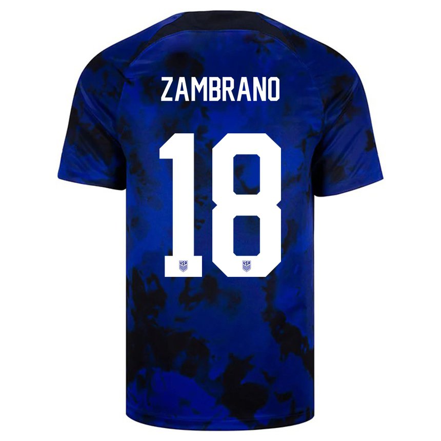 Kinder Us-amerikanische Marcos Zambrano #18 Königsblau Auswärtstrikot Trikot 22-24 T-shirt Belgien