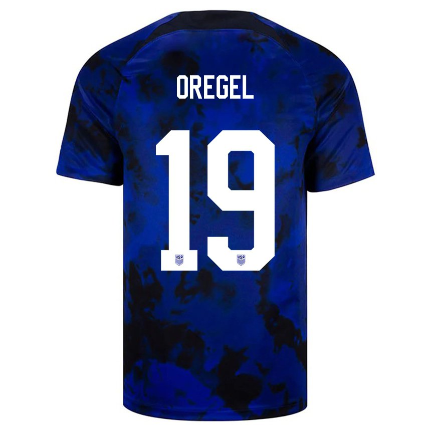 Kinder Us-amerikanische Sergio Oregel #19 Königsblau Auswärtstrikot Trikot 22-24 T-shirt Belgien