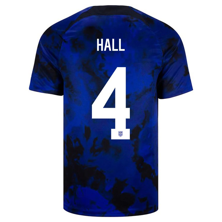 Kinder Us-amerikanische Tyler Hall #4 Königsblau Auswärtstrikot Trikot 22-24 T-shirt Belgien