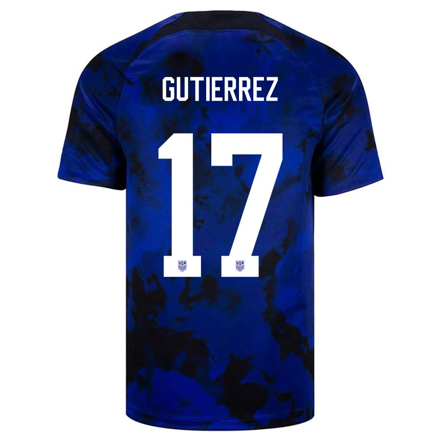 Kinder Us-amerikanische Brian Gutierrez #17 Königsblau Auswärtstrikot Trikot 22-24 T-shirt Belgien