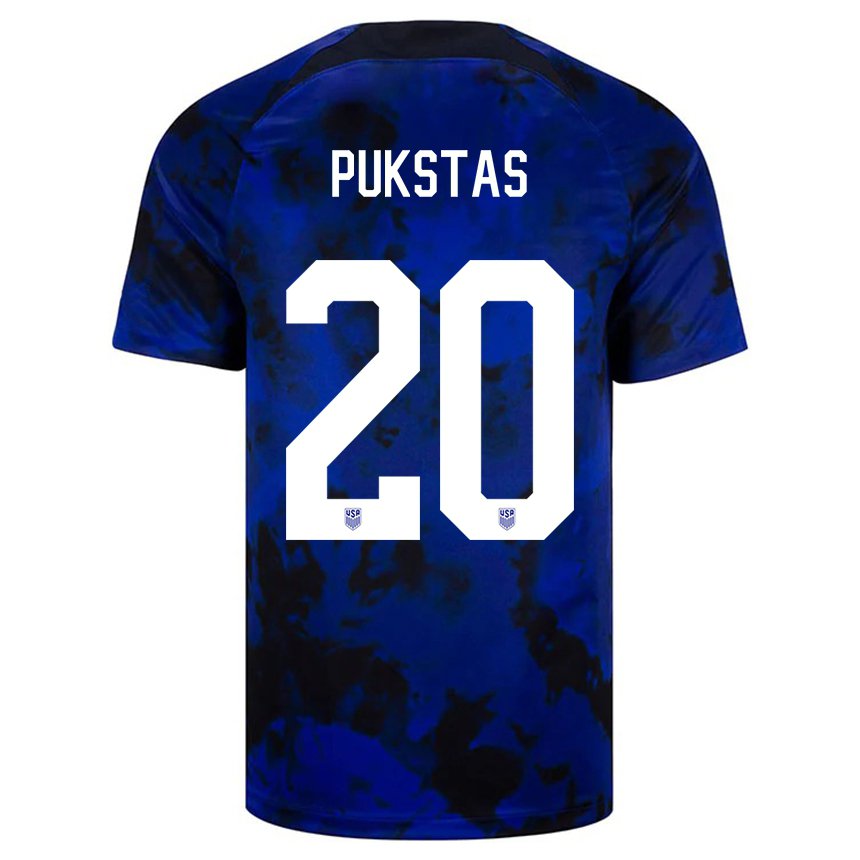 Kinder Us-amerikanische Rokas Pukstas #20 Königsblau Auswärtstrikot Trikot 22-24 T-shirt Belgien