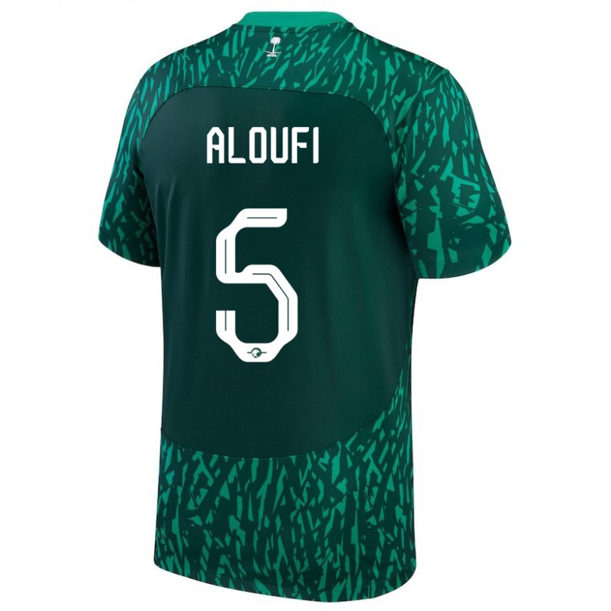 Enfant Maillot Arabie Saoudite Mohammed Aloufi #5 Vert Foncé Tenues Extérieur 22-24 T-shirt Belgique