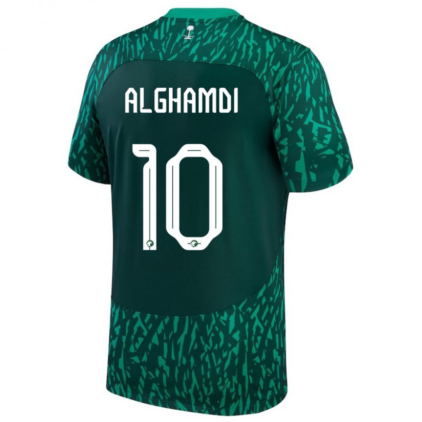 Kinder Saudi-arabische Ahmad Alghamdi #10 Dunkelgrün Auswärtstrikot Trikot 22-24 T-shirt Belgien