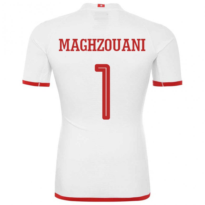 Enfant Maillot Tunisie Wassim Maghzouani #1 Blanc Tenues Extérieur 22-24 T-shirt Belgique